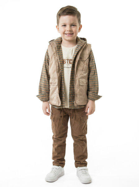 Erkek Çocuk 4'lu Alt Üst Takım 2-7 Yaş 4502 Bej - Top Kids