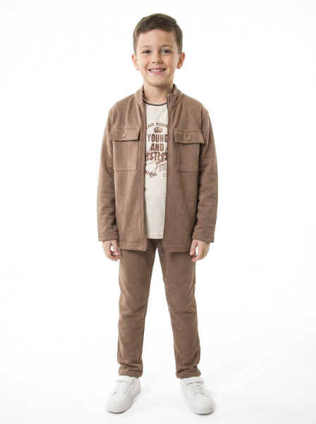 Erkek Çocuk 3'lu Alt Üst Takım 4-10 Yaş 4686 Bej - Top Kids