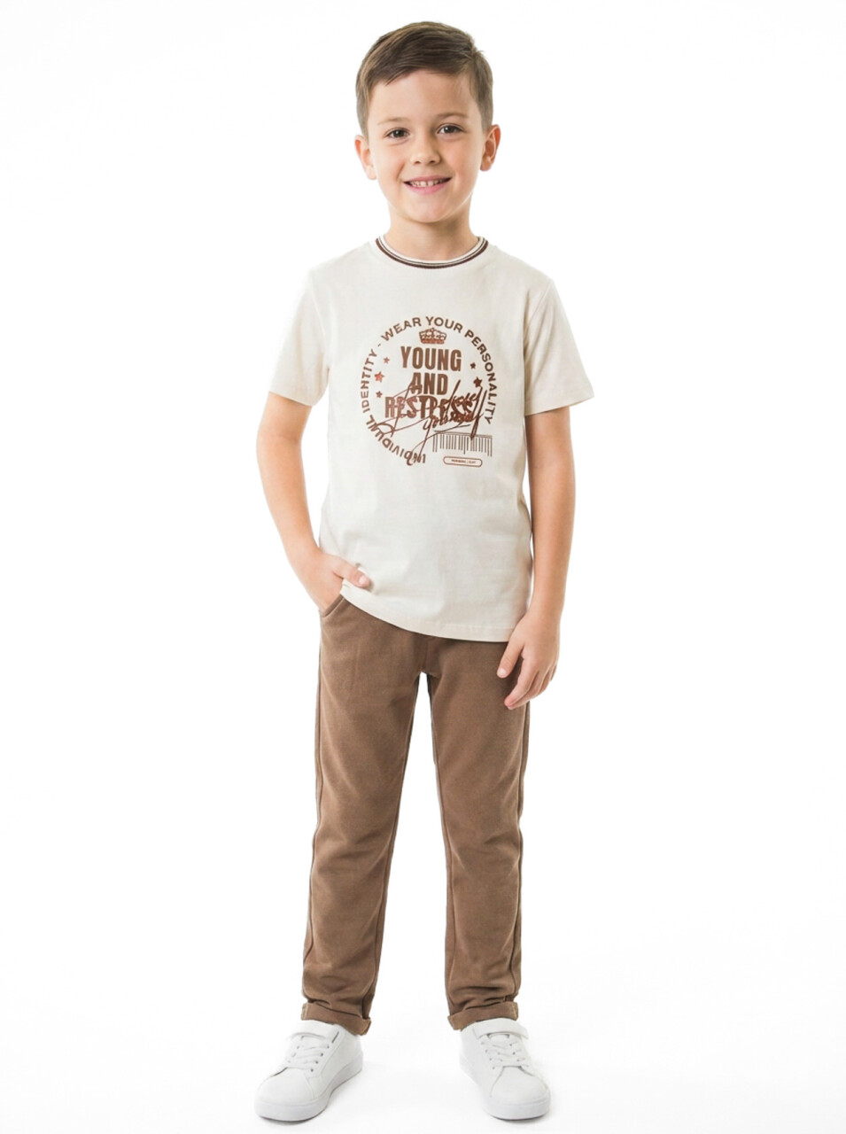 Erkek Çocuk 3'lu Alt Üst Takım 4-10 Yaş 4686 Bej - 3