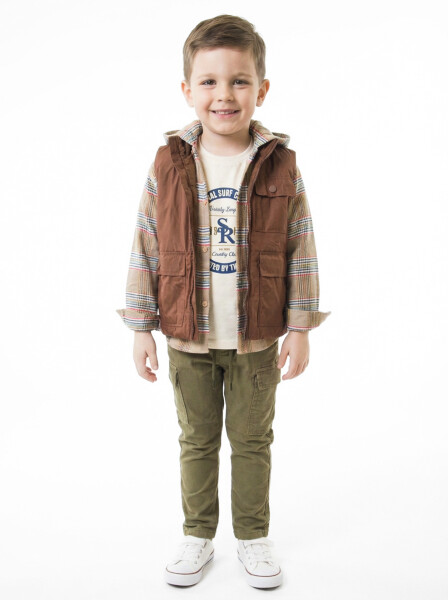 Erkek Çocuk 4'lu Alt Üst Takım 2-7 Yaş 4493 Kahverengi - Top Kids