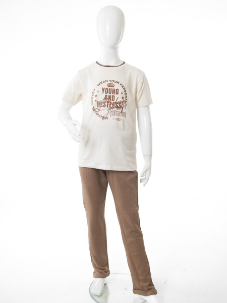 Erkek Çocuk 3'lu Alt Üst Takım 4-10 Yaş 4686 Bej - 8