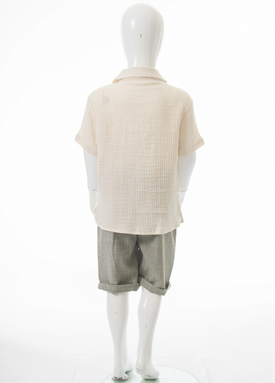 Erkek Çocuk Yazlık 2'li Alt Üst Takım (Gömlek + Şort) 3-8 Yaş 8502 Bej - Haki - 4