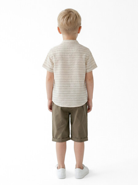 Erkek Çocuk Yazlık 2'li Alt Üst Takım (Gömlek + Şort) 1-5 Yaş 8087 Bej - Haki - 2