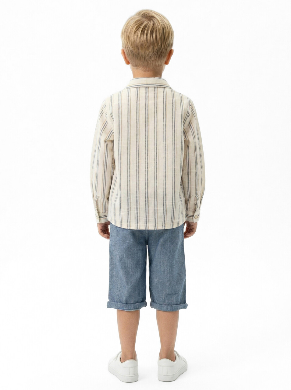 Erkek Çocuk Yazlık 2'li Alt Üst Takım (Gömlek + Şort) 3-8 Yaş 8127 Bej - Mavi - 3