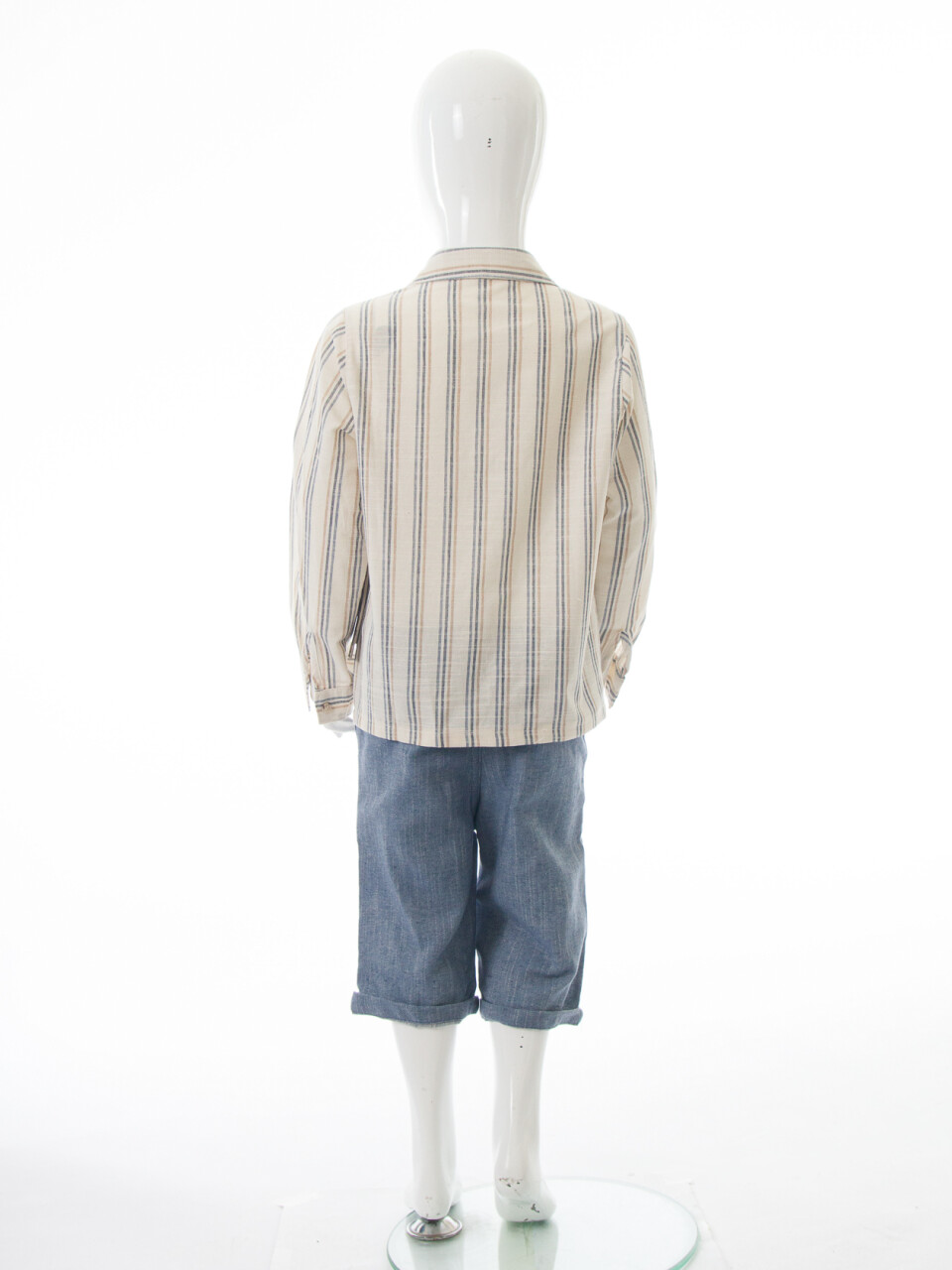 Erkek Çocuk Yazlık 2'li Alt Üst Takım (Gömlek + Şort) 3-8 Yaş 8127 Bej - Mavi - 9