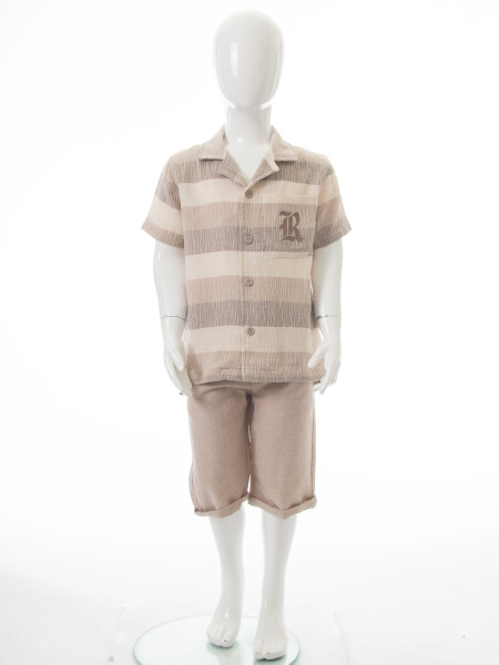 Erkek Çocuk Yazlık 3'lü Alt Üst Takım 3-8 Yaş 8131 Bej - 3