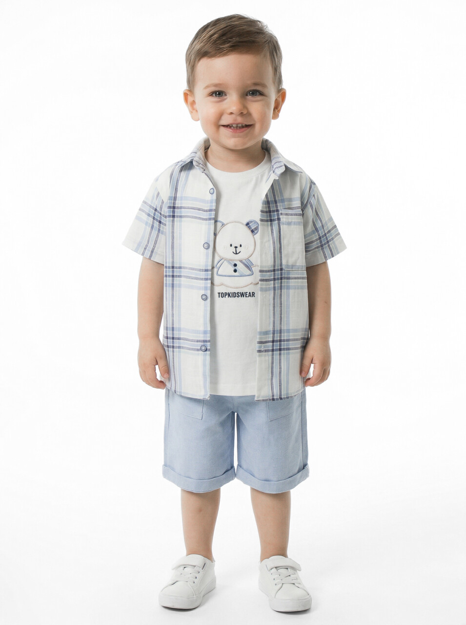 Erkek Çocuk Yazlık 3'lü Alt Üst Takım 6-24 Ay 8050 Ekru - Mavi - 1