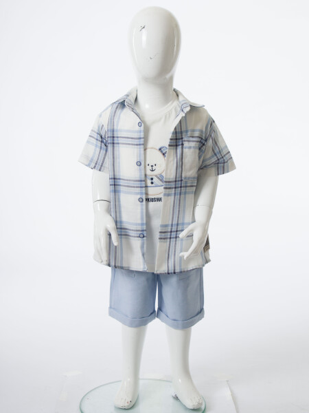 Erkek Çocuk Yazlık 3'lü Alt Üst Takım 6-24 Ay 8050 Ekru - Mavi - 6