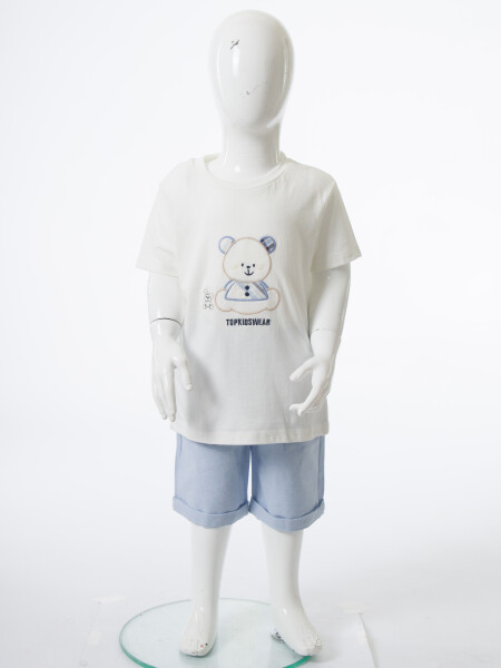 Erkek Çocuk Yazlık 3'lü Alt Üst Takım 6-24 Ay 8050 Ekru - Mavi - 9