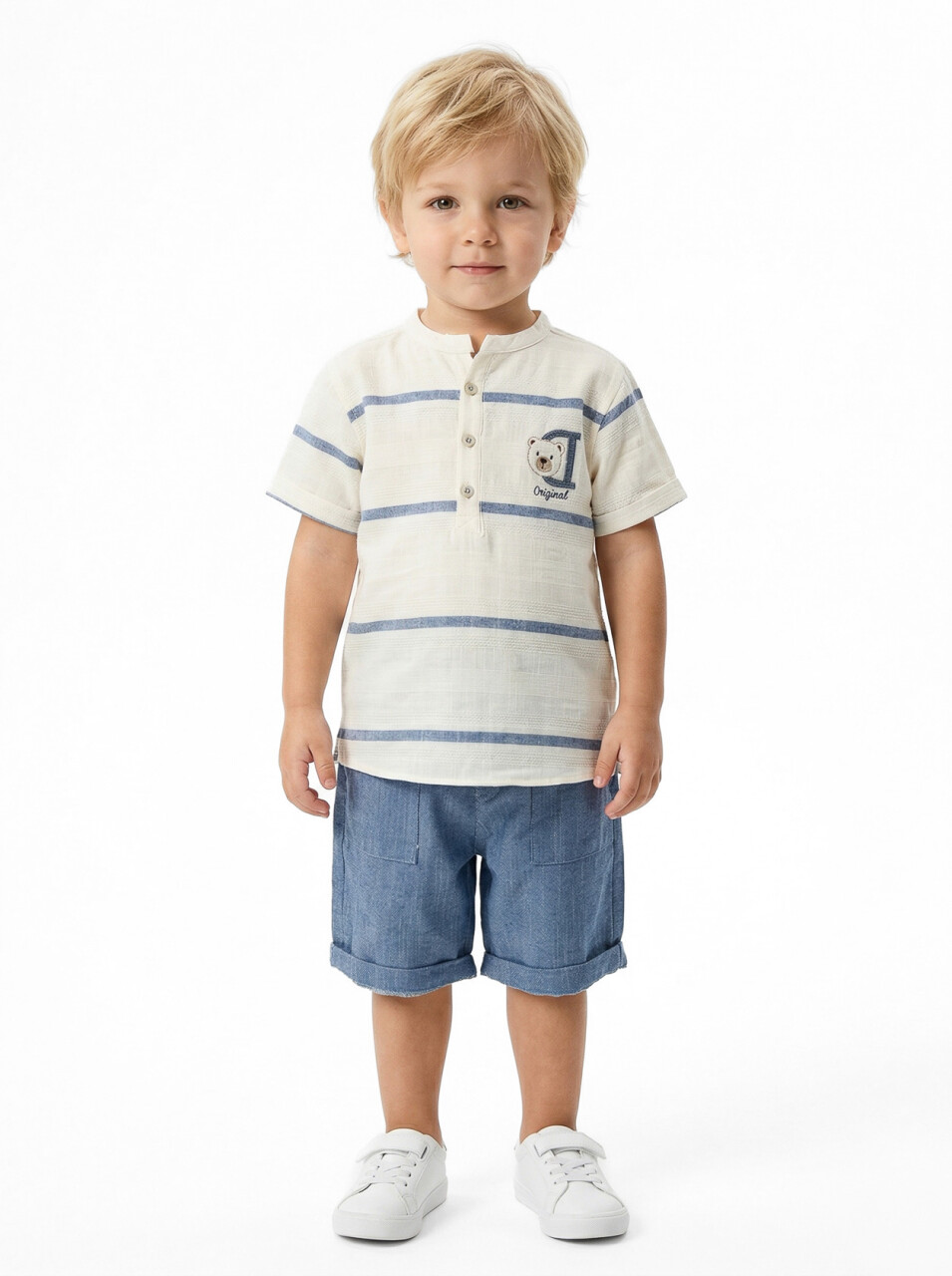 Erkek Çocuk Yazlık 2'li Alt Üst Takım (Tişort + Şort) 6-24 Ay 8081 Ekru - 1