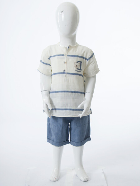 Erkek Çocuk Yazlık 2'li Alt Üst Takım (Tişort + Şort) 6-24 Ay 8081 Ekru - 3