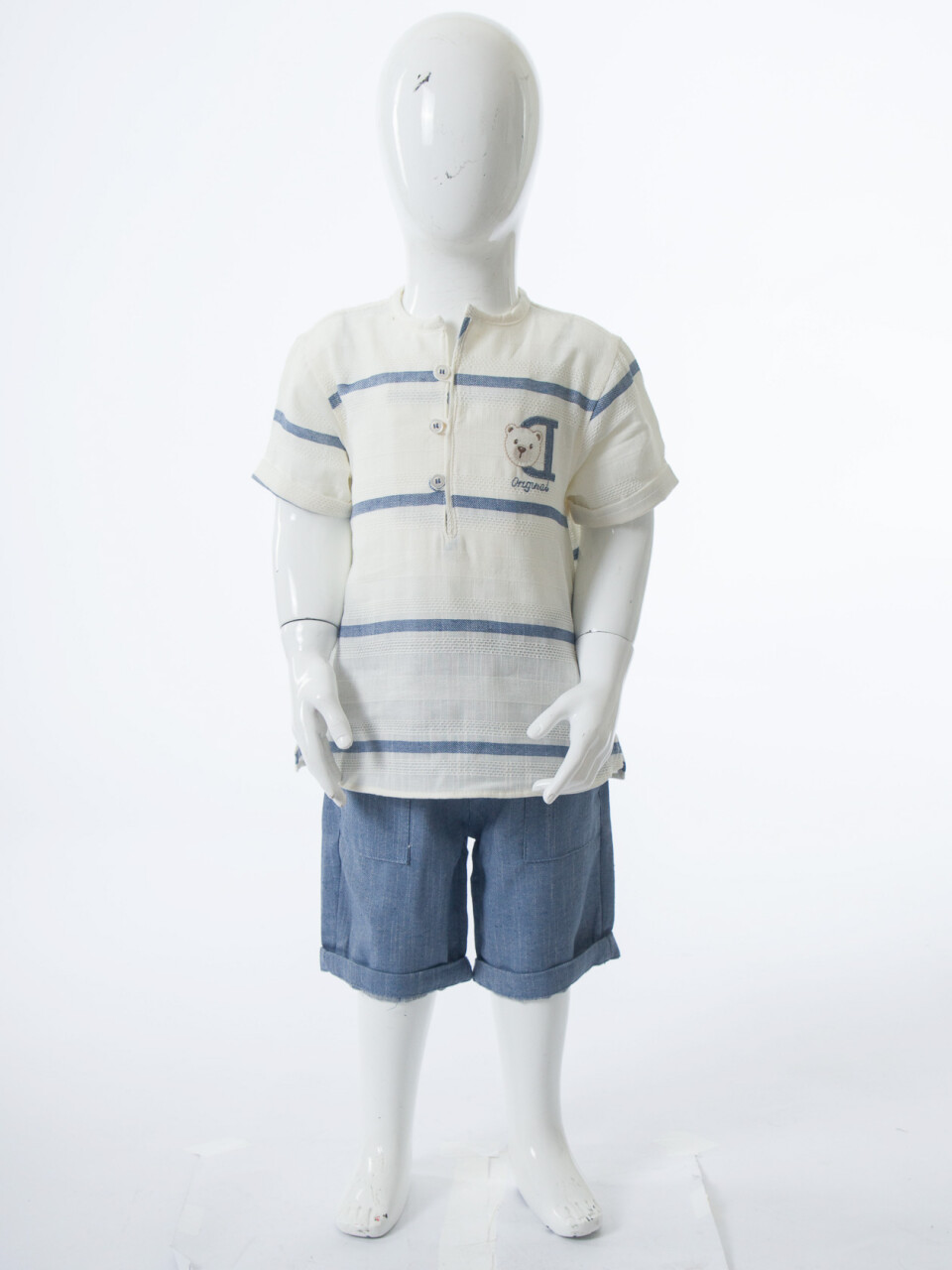 Erkek Çocuk Yazlık 2'li Alt Üst Takım (Tişort + Şort) 6-24 Ay 8081 Ekru - 3