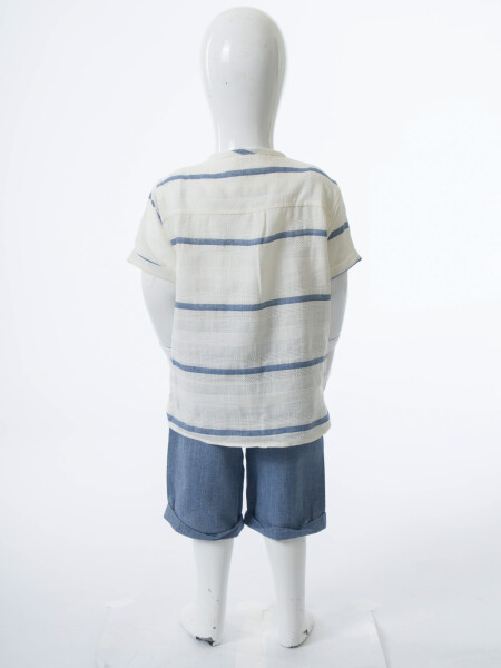 Erkek Çocuk Yazlık 2'li Alt Üst Takım (Tişort + Şort) 6-24 Ay 8081 Ekru - 4