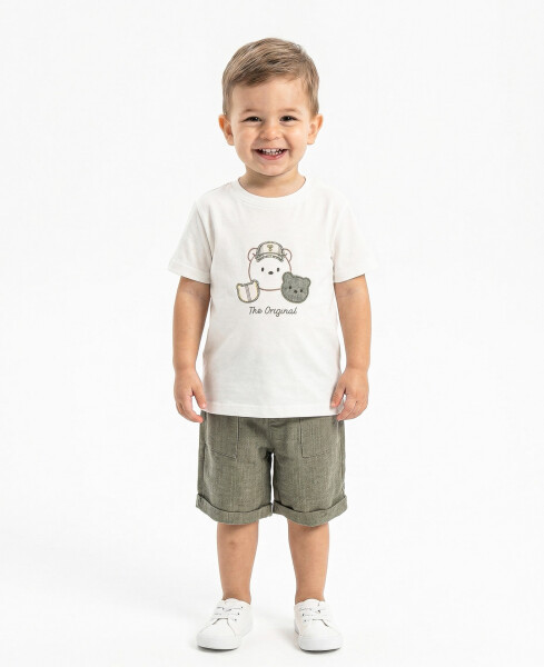 Erkek Çocuk Yazlık 3'lü Alt Üst Takım 6-36 Ay 8093 Ekru - Haki - 4