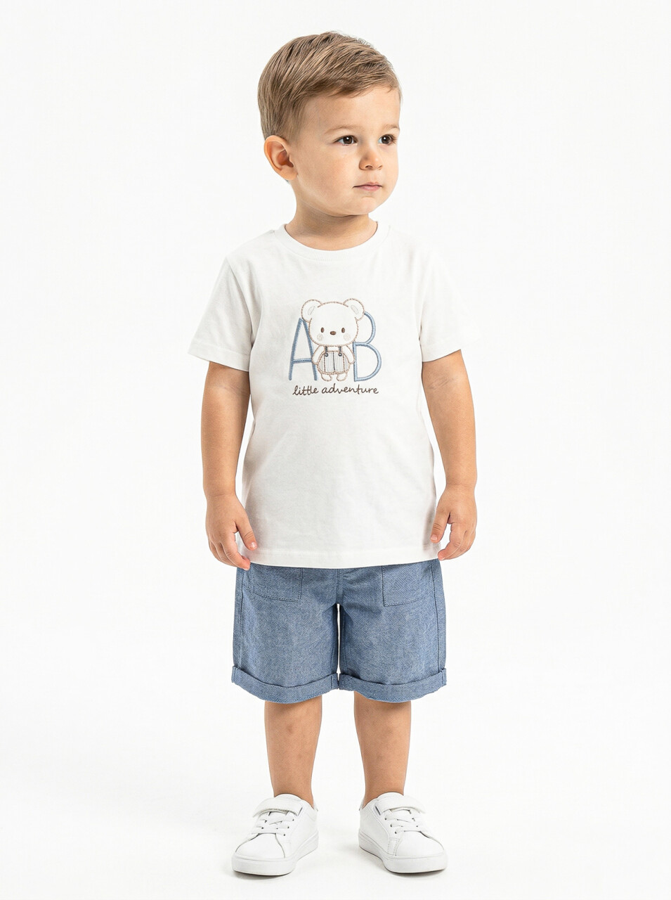 Erkek Çocuk Yazlık 3'lü Alt Üst Takım 6-24 Ay 8097 Bej - Mavi - 4