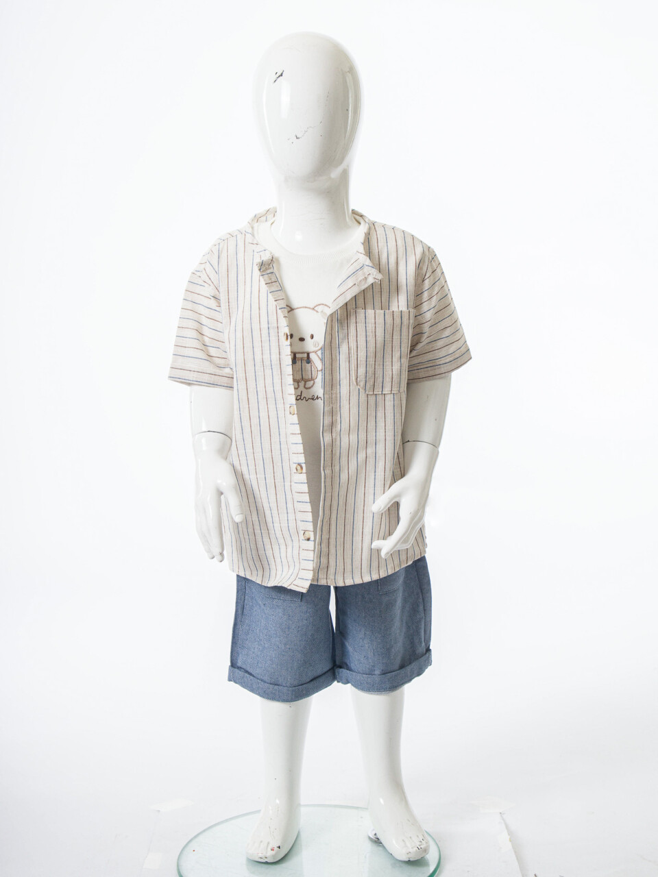 Erkek Çocuk Yazlık 3'lü Alt Üst Takım 6-24 Ay 8097 Bej - Mavi - 6