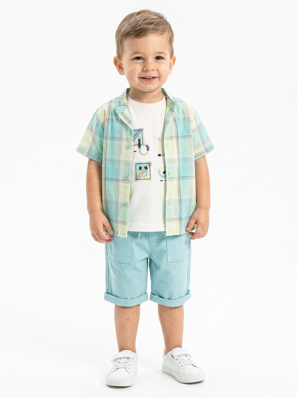 Erkek Çocuk Yazlık 3'lü Alt Üst Takım 6-36 Ay 8228 Turkuaz - 1