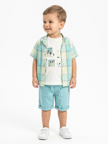 Erkek Çocuk Yazlık 3'lü Alt Üst Takım 6-36 Ay 8228 Turkuaz - 3