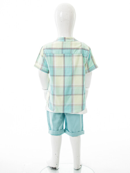 Erkek Çocuk Yazlık 3'lü Alt Üst Takım 6-36 Ay 8228 Turkuaz - 8