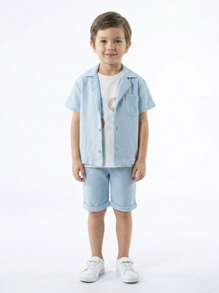 Erkek Çocuk Yazlık 3'lu Alt Üst Takım 1-5 Yaş 8314 Mavi - Top Kids