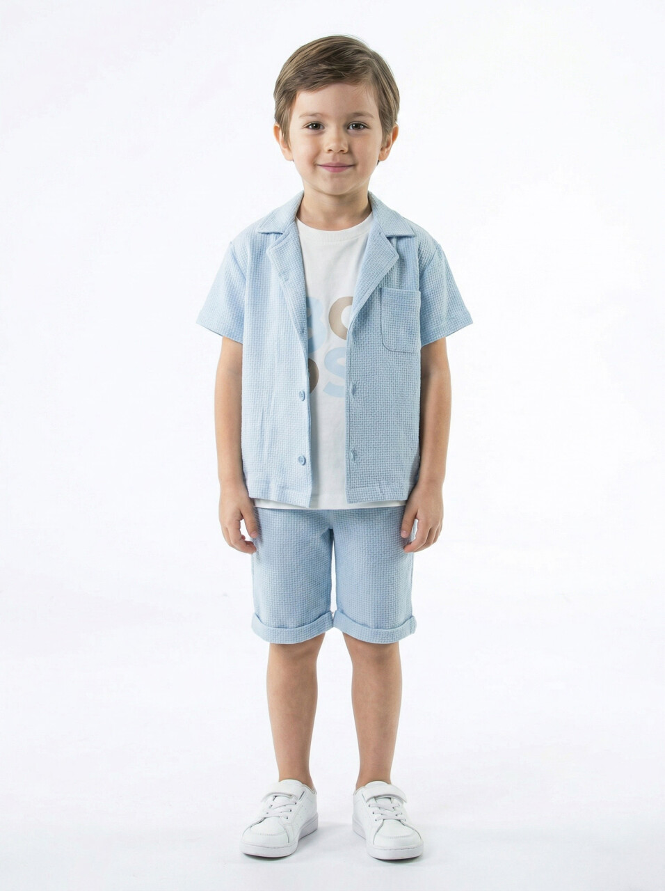 Erkek Çocuk Yazlık 3'lu Alt Üst Takım 1-5 Yaş 8314 Mavi - 1
