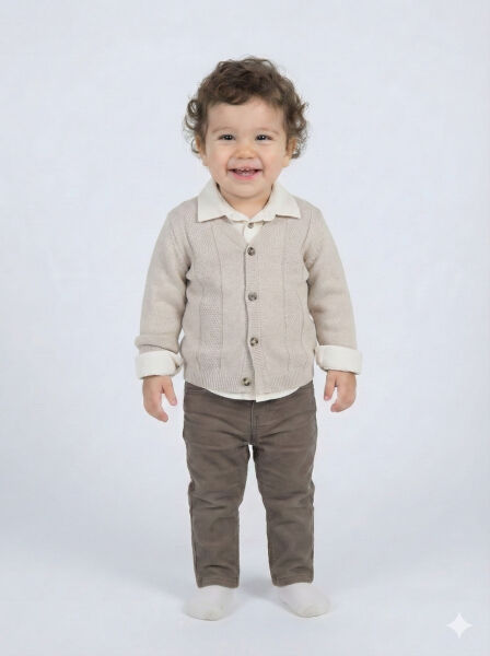 Erkek Çocuk 3'lü Alt Üst Takmı 1-5 Yaş 4263 Bej - Top Kids