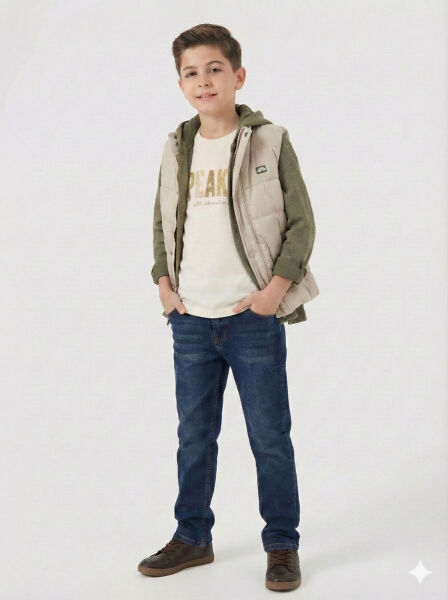 Erkek Çocuk Alt Üst Takım 8-13 Yaş 2907 Ekru - Haki - Top Kids