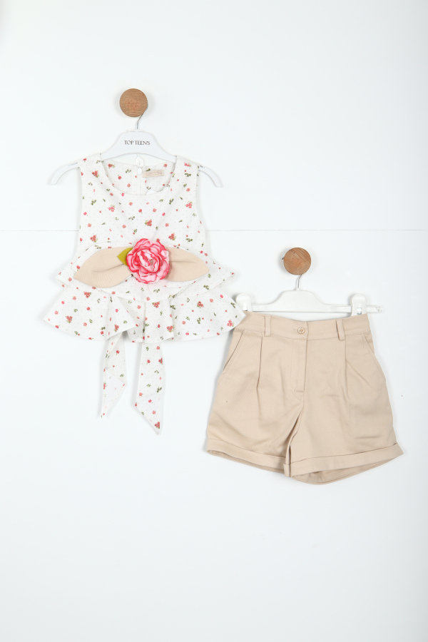 Kız Çocuk Şort Takım 2-5 Yaş 5906 Bej - 1