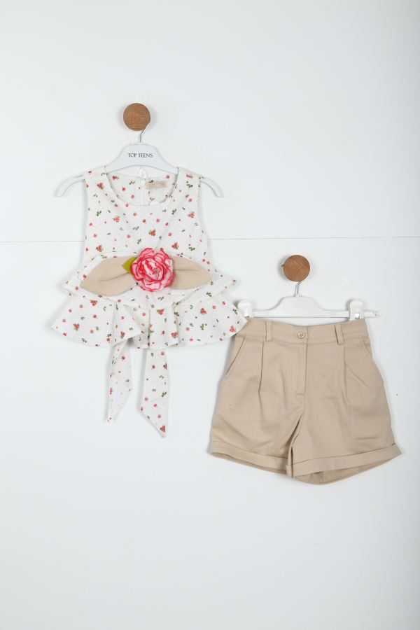 Kız Çocuk Şort Takım 2-5 Yaş 5906 Bej - 2