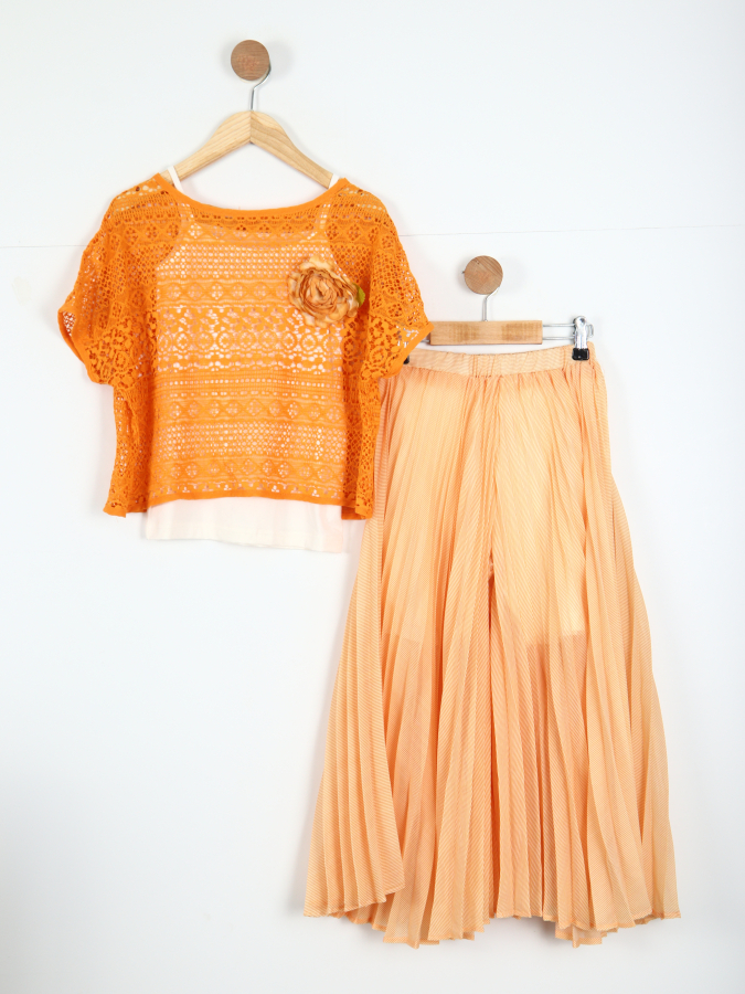 Kız Çocuk Elbise 6-10 Yaş 5893 Turuncu - 1