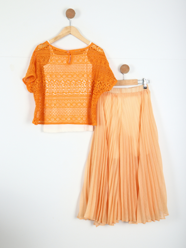 Kız Çocuk Elbise 6-10 Yaş 5893 Turuncu - 5