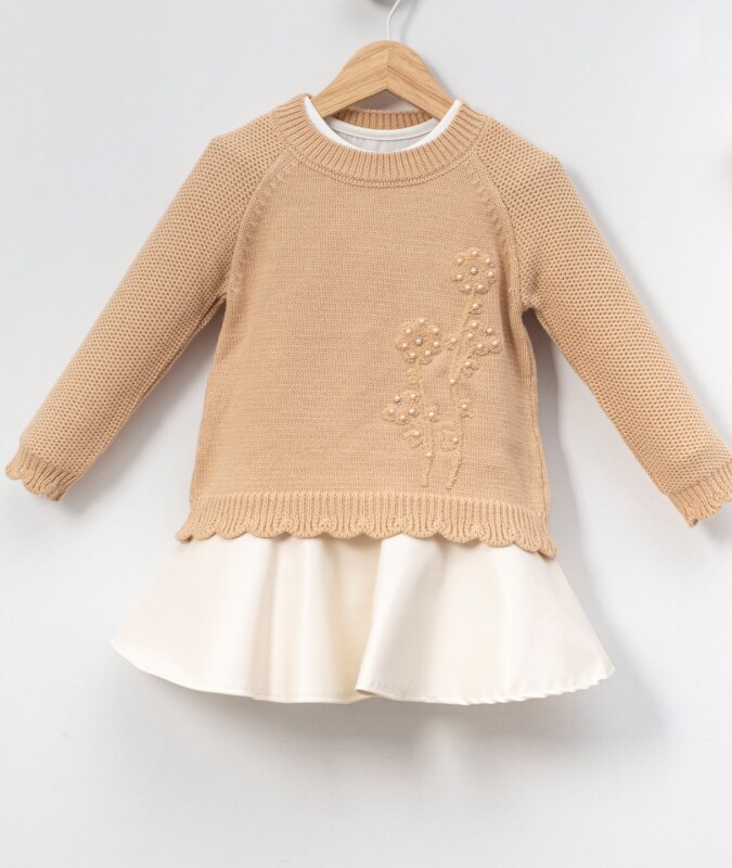 Kız Çocuk Elbise 3-7 Yaş 4026 Bej - 2