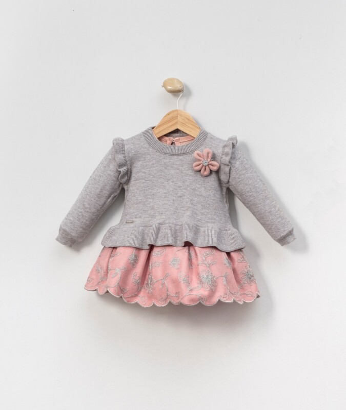 Kız Çocuk Elbise 1-5 Yaş 4046 Gri - Pembe - Top Teens