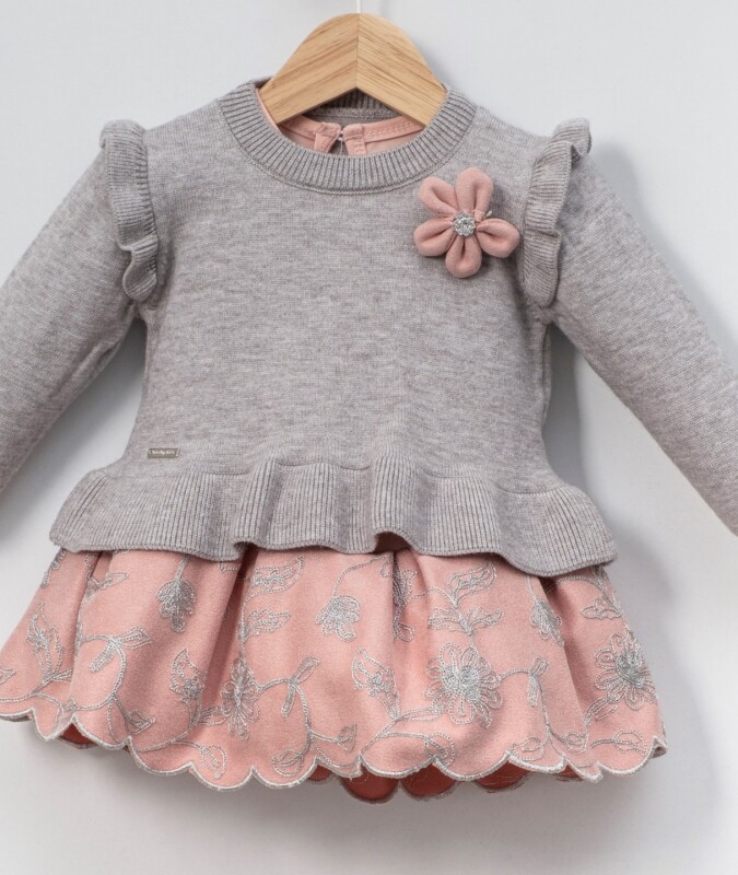 Kız Çocuk Elbise 1-5 Yaş 4046 Gri - Pembe - 2