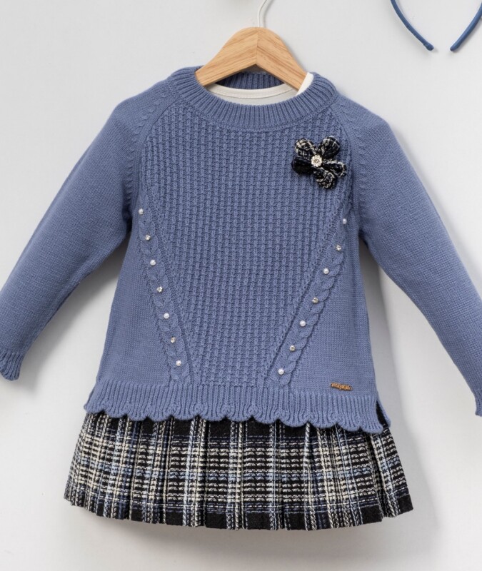 Kız Çocuk Elbise 3-7 Yaş 4024 Mavi - 2