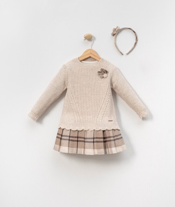 Kız Çocuk Elbise 3-7 Yaş 4021 Bej - 3