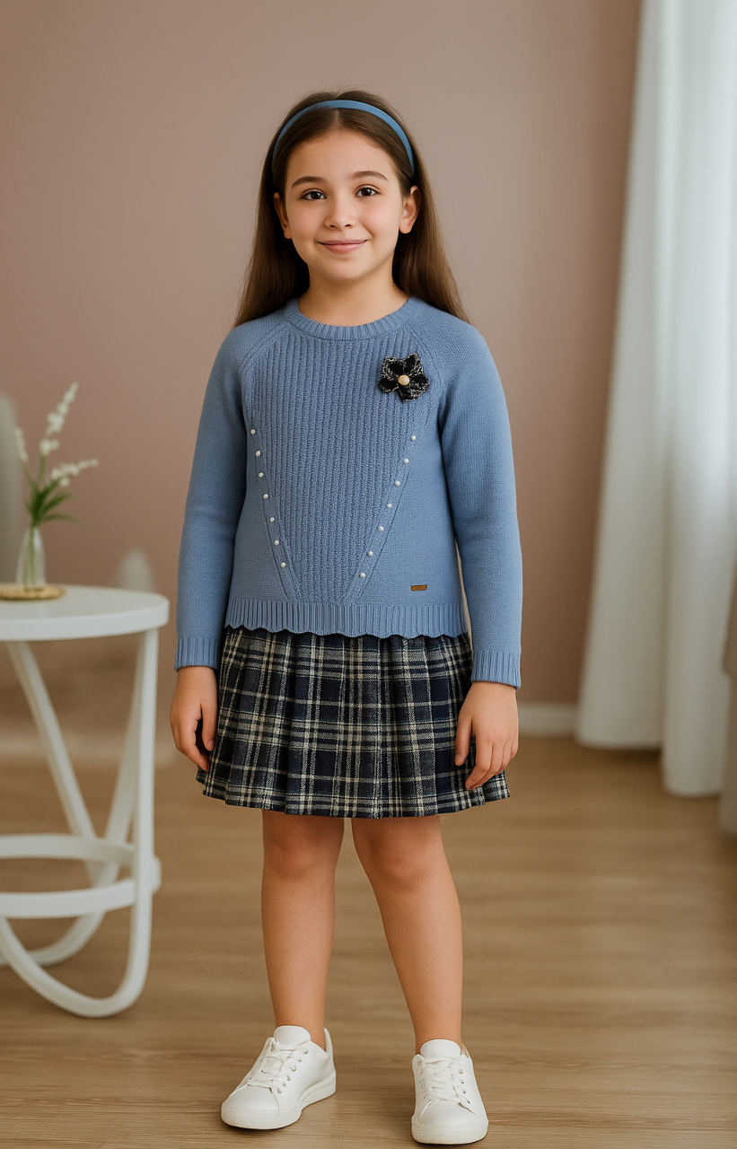 Kız Çocuk Elbise 3-7 Yaş 4024 Mavi - 5