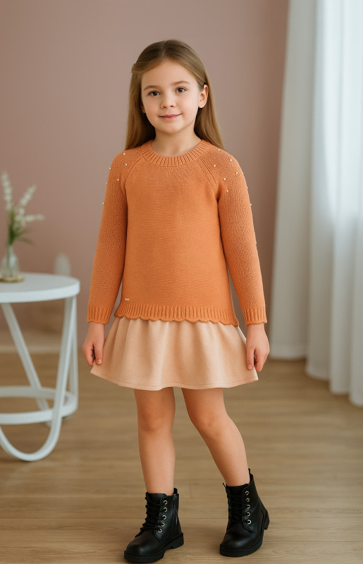 Kız Çocuk Elbise 3-7 Yaş 4027 Kiremit - 5