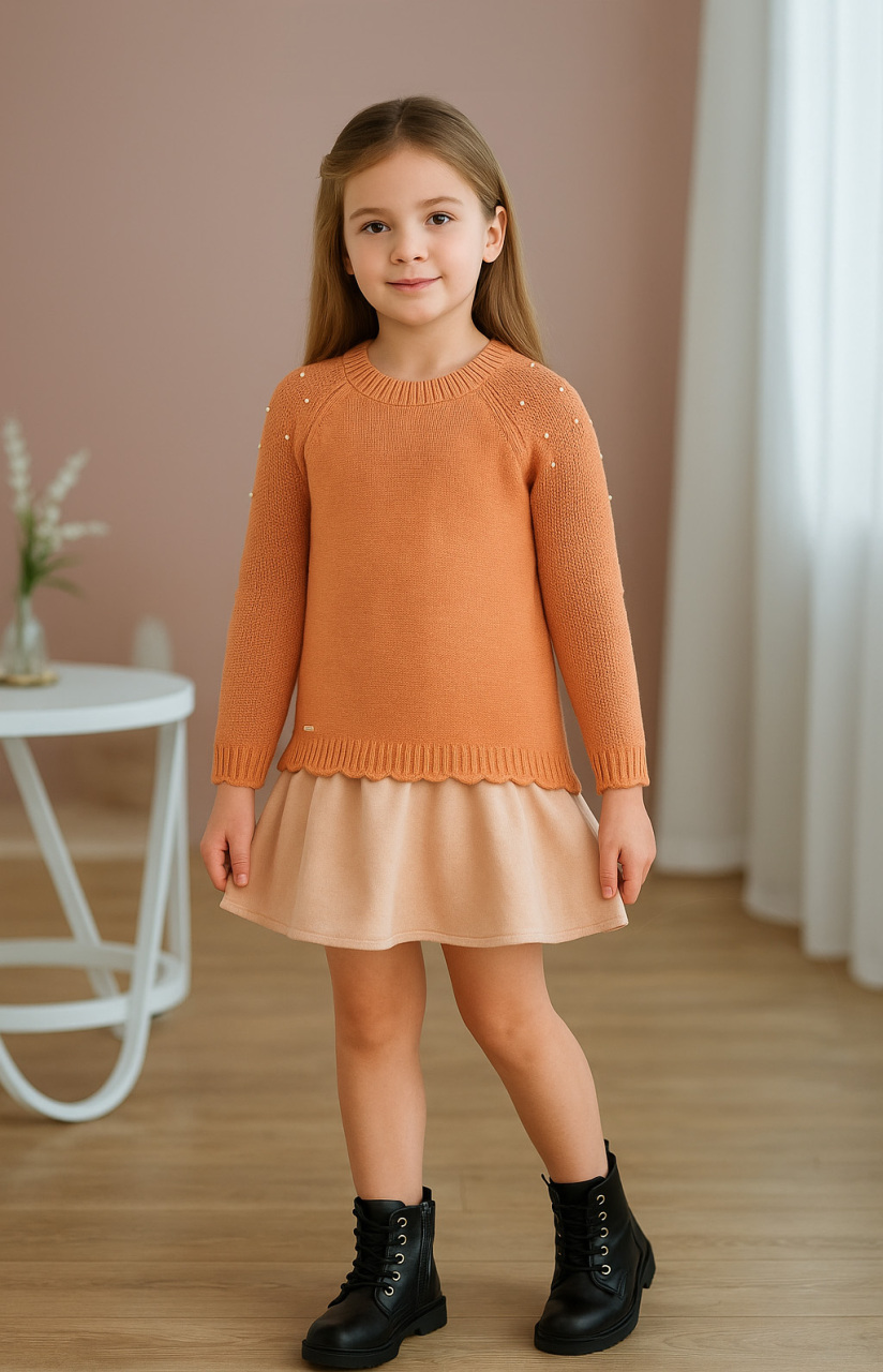 Kız Çocuk Elbise 3-7 Yaş 4027 Kiremit - 5