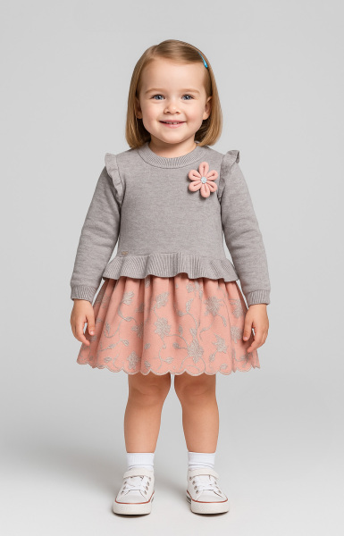 Kız Çocuk Elbise 1-5 Yaş 4046 Gri - Pembe - 5