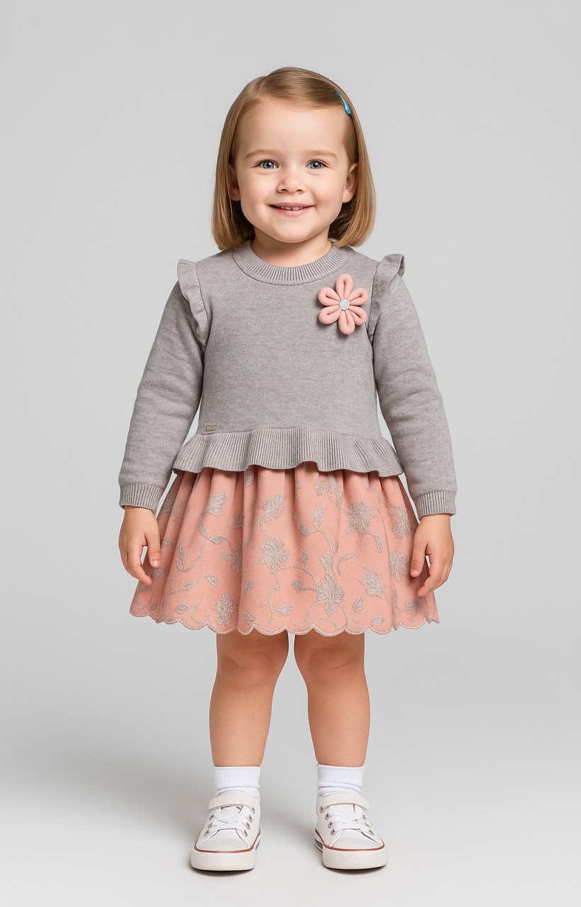 Kız Çocuk Elbise 1-5 Yaş 4046 Gri - Pembe - 5