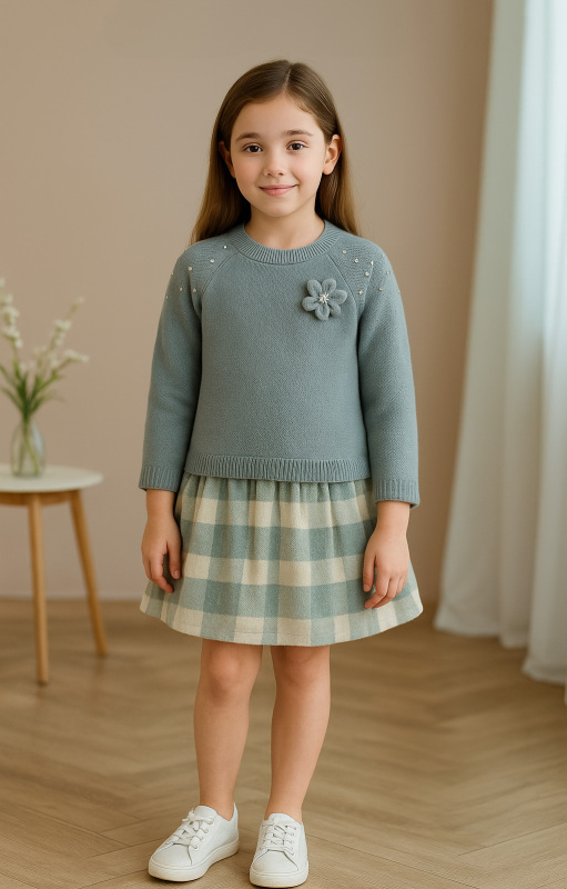 Kız Çocuk Elbise 3-7 Yaş 4022 Mint - Top Teens