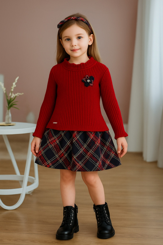 Kız Çocuk Elbise 6-36 Ay 4089 Kırmızı - Top Teens