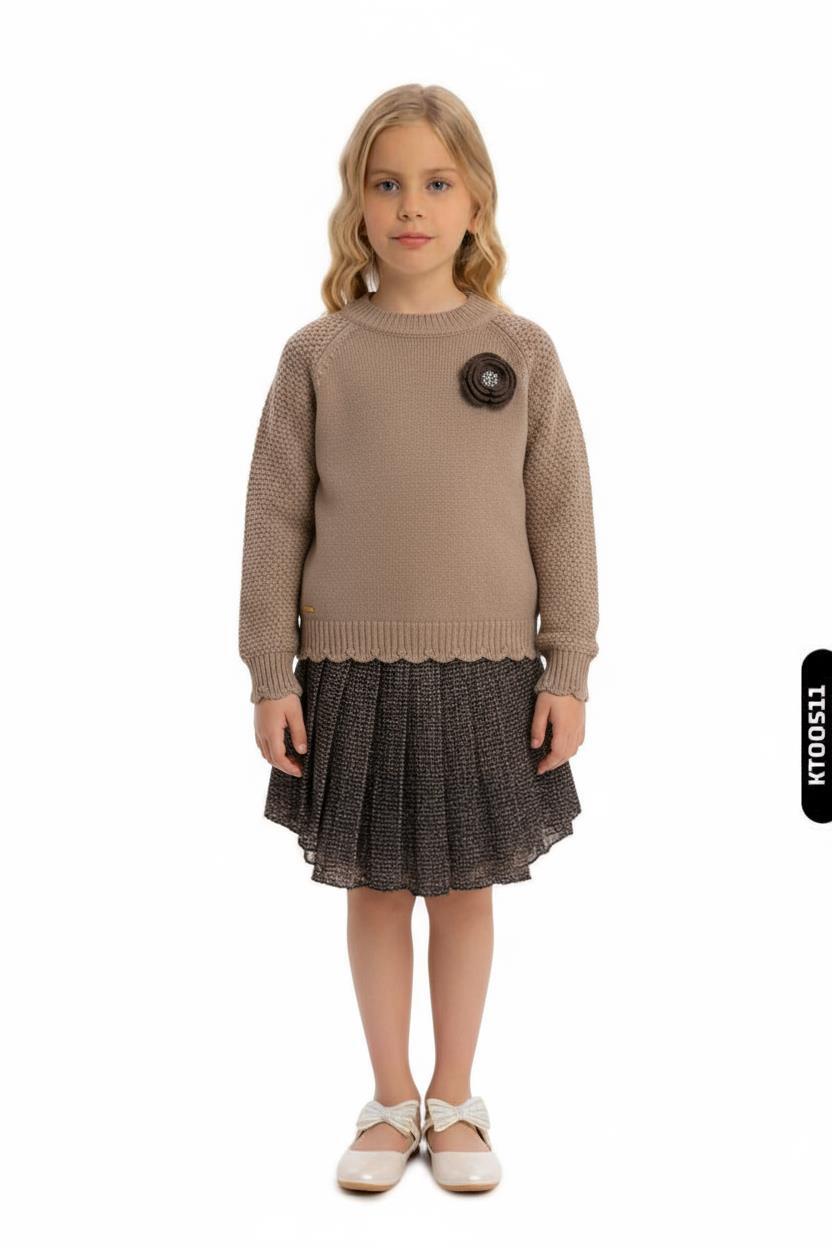Kız Çocuk Elbise 8-12 Yaş 4058 Kahverengi - 1