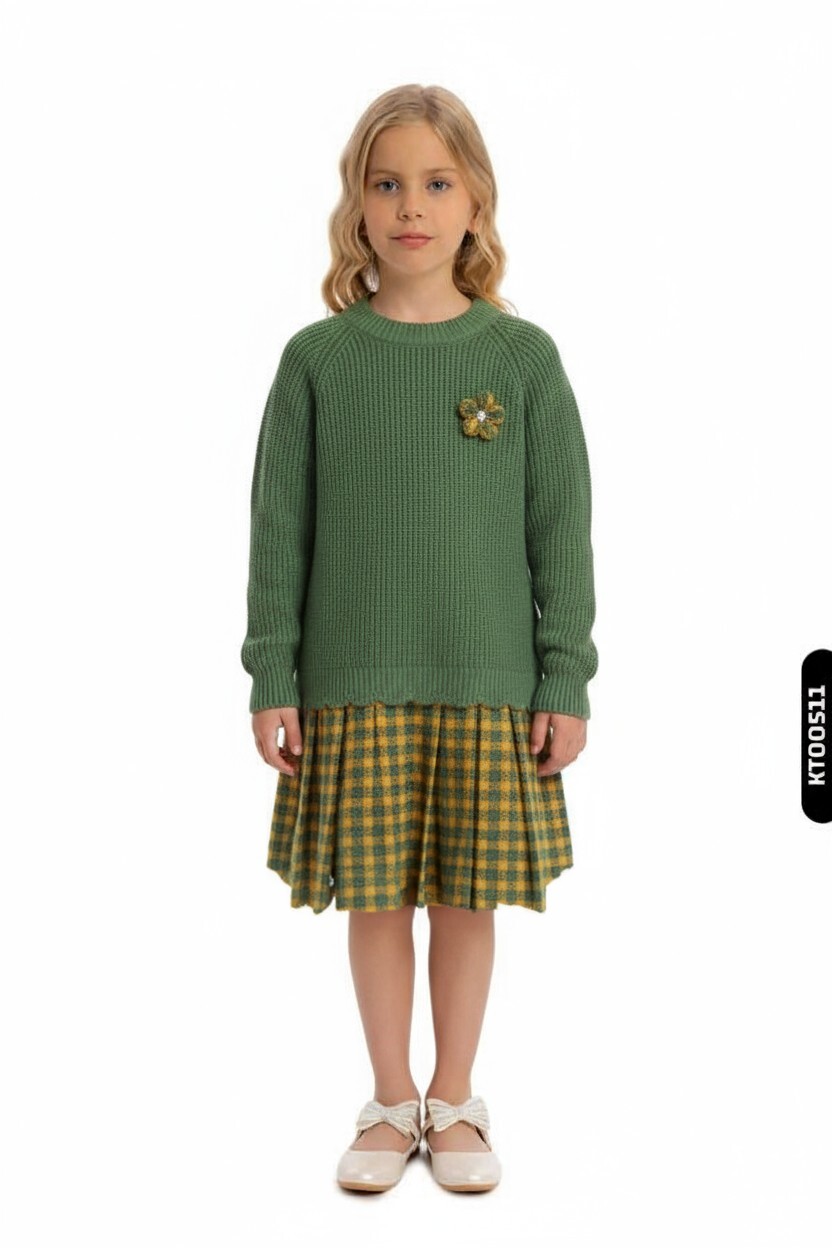 Kız Çocuk Elbise 3-12 Yaş 4056 Mint - 1