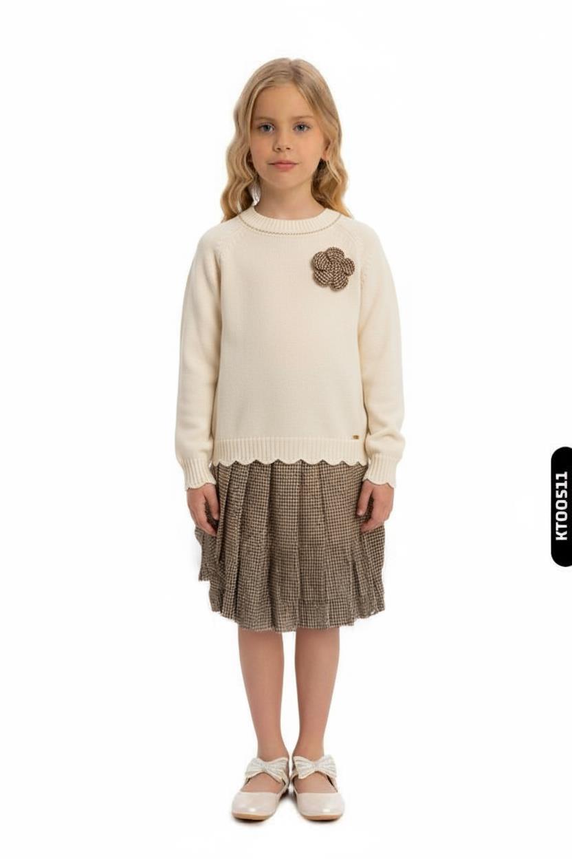 Kız Çocuk Elbise 8-12 Yaş 4057 Ekru - 1