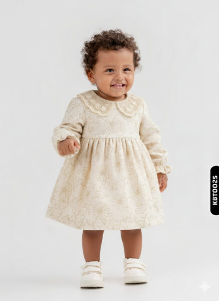Kız Çocuk Elbise 6-36 Ay 4120 Krem - Top Teens