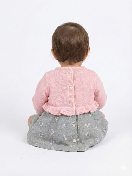 Kız Çocuk Elbise 6-24 Ay 4072 Pembe - Gri - 2