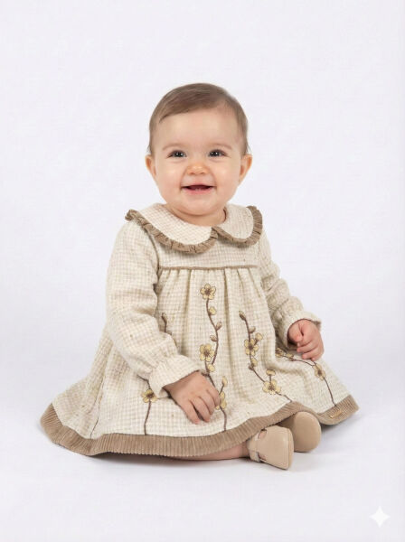 Kız Çocuk Elbise 3-12 Yaş 4790 Bej - Top Teens