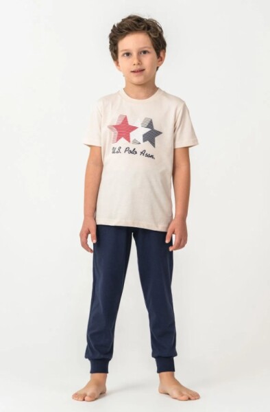 U.S. Polo Kısa Kol Pijama Takım US2441-4 Bej - U.S.Polo